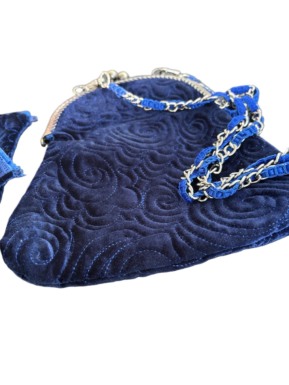 Vintage Blue Stunning  Velvet Chain Crossbody Purse Two Extra Bags